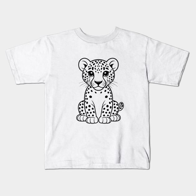 Cute Baby Jaguar Animal Outline Kids T-Shirt by Zenflow